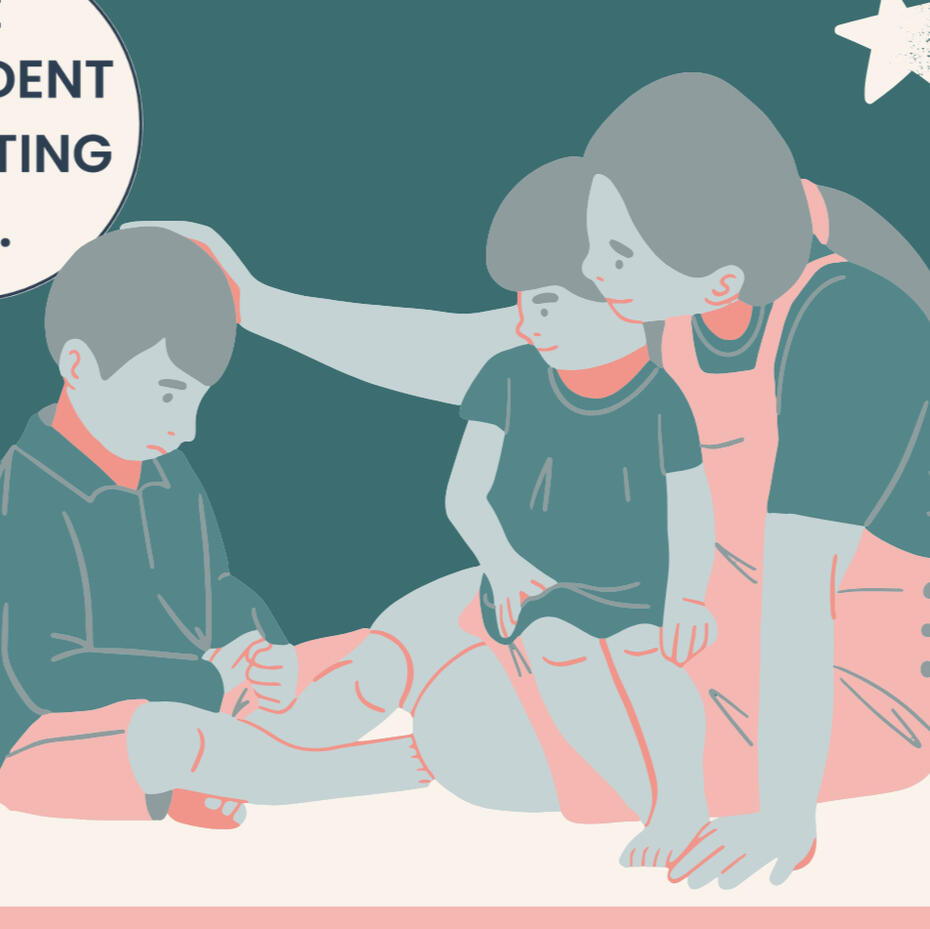 Mother comforting child, with toddler on her lap